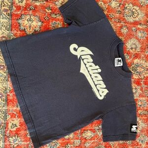 1997 STARTER Navy Blue Kids Cleveland Indians Graphic Tee